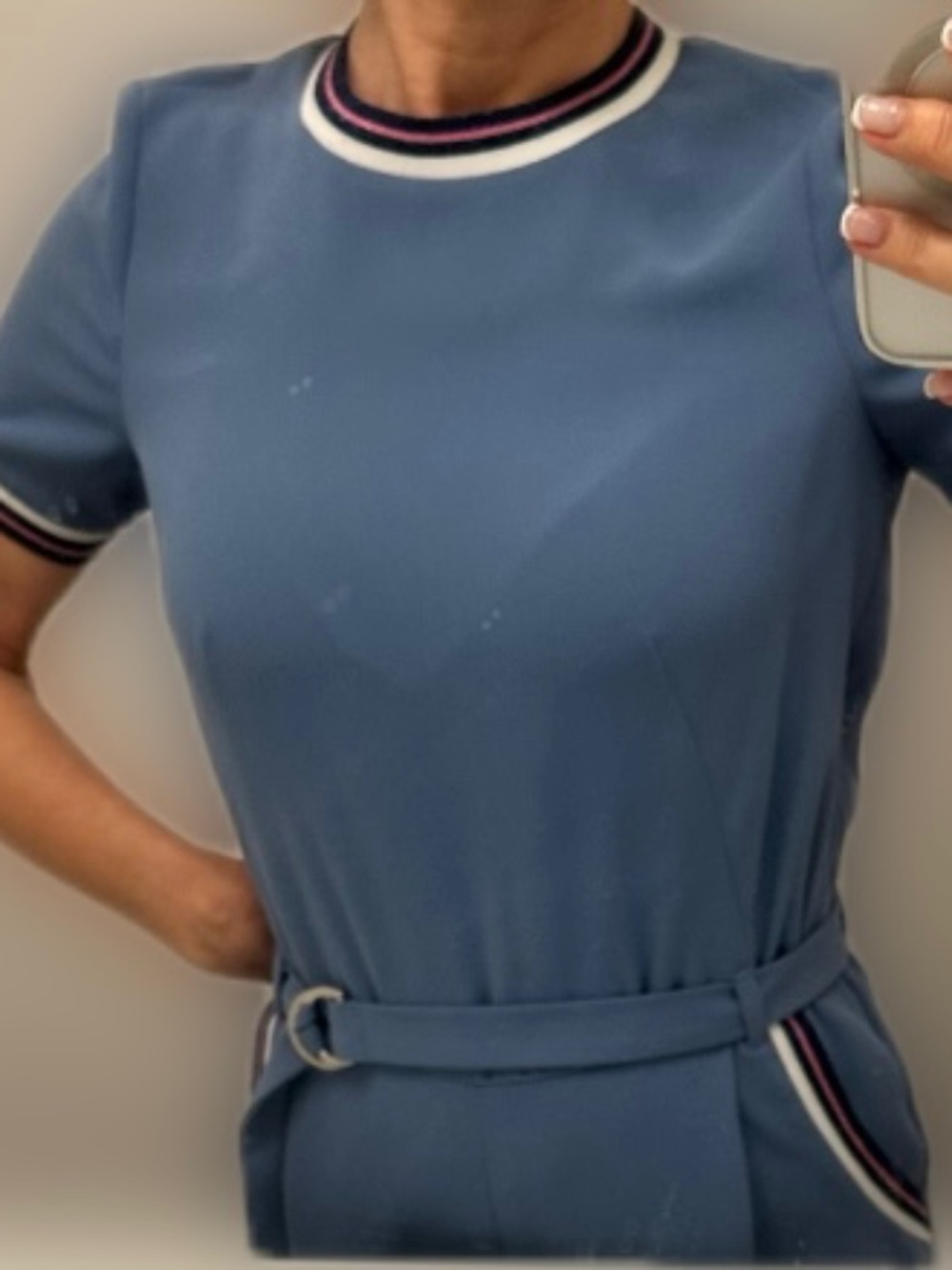 Stunning Custom-Made Blue Crepe Jumpsuit — Size XS - Picture 13 of 16